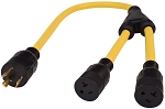 3' 30 Amp 3 Prong To Two 15-20 Amp Female Generator Y Adapter, A10-G3020Y