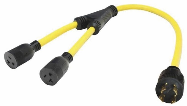 3' 20 Amp 4 Prong To Two 15-20 Amp Female Generator Y Adapter, A10-G30420Y
