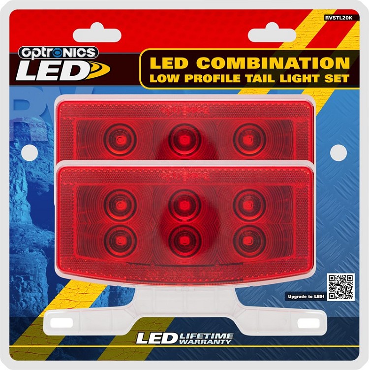2pk 12 Volt DC Oblong Arched LED Trailer Stop/ Turn/ Tail Light Red, RVSTL20K