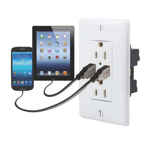 Dual Receptacle 125 Volt/ 3 Amp Non Ground Fault Interrupter With 2 USB Ports, DG61070VP